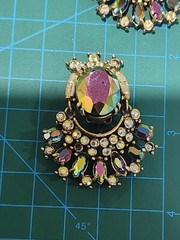 Vtg Hollycraft 1956 Peacock Blue Ab Clip Earrings Iridescent Glass Articulated