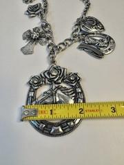 Chunky Horse Cross Rose Boot Charm Necklace Silver Tone Adjustable Length