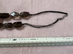 Vintage Smoky Quartz Chunky Necklace Black Cord 925 Clasp