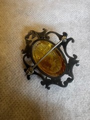 Amazing Art Deco Sterling Silver Scarab Design Citrine? Central Stone Pin Brooch