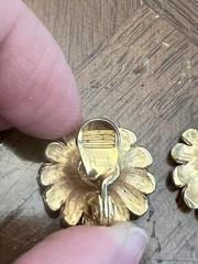 Vintage Monet Earrings Round Gold Tone White Daises Enamel Clip Ons!