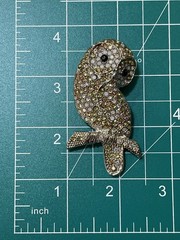 Large Vintage Owl Bird AB Rhinestone Brooch Pin Perched On Branch Costume