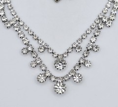 Vintage Silver Tone Crystal Rhinestone Choker Necklace Prong Set Glamour Formal
