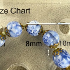 Vintage Millefiori Glass Beaded Necklace Flowers Blue Venetian 24”