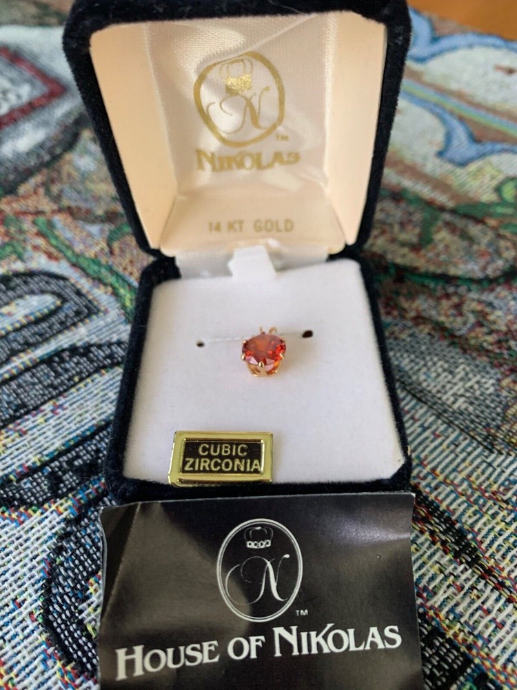 1 carat orange cz pendant charm in 14K gold vintage House of Nikolas