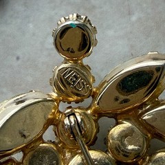 Vtg Signed Weiss Necklace Brooch Earrings Demi Set Molded Glass Leaf Yellow AB
