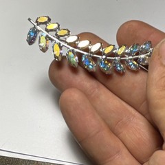 Rare B David Rhinestone Blue Feather Leaf Brooch Pin With ClipOn Earrings SET!￼￼