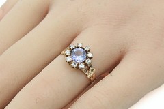 Antique Victorian 12K Gold .95 Tanzanite .45 CTW Diamond Ring Sz 6.5