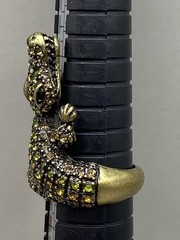 Vintage Alligator Crocodile Adjustable Ring Multi Colored Rhinestones