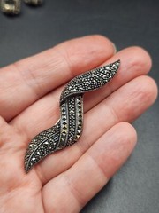 Beautiful Judith Jack Sterling Silver Marcasite Brooch and Earrings