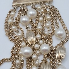 Elegant Multi Chain Bead Faux Pearl Gold Tone Layered Necklace Vintage 18 Inch