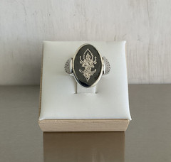 Vintage Siam Niello Ring Double Side Flip Reverse Black/Yellow 925 Silver Size 5