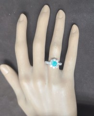 Vintage 14k White Gold Engagement Ring 1.32CT. Blue Neon Tourmaline Round Cut