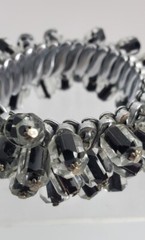Vintage Cha-Cha Japan Stretchable Bracelet Black and clear silver tone