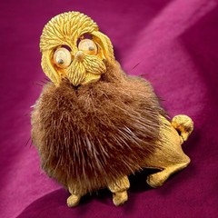 JJ Jonette Brooch Pin Dog Fur Mink Figural Googly Eyes Vintage Signed