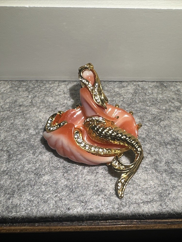 Vintage Hattie Carnegie Gold Mermaid Coral & Pink Rhinestone Brooch “RARE”