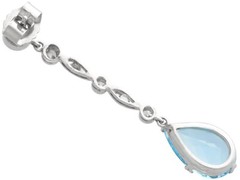 Antique 3.45Ct Aquamarine and 0.60Ct Diamond, Platinum Drop Earrings Circa 1925