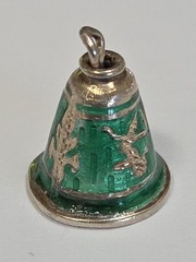 Sterling Silver ~ Siam Bell Charm ~ BEAUTIFUL GREEN ENAMEL ~ Pendant ~ VINTAGE