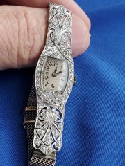 Original EARTH MINED DIAMOND ART Deco Ladies Watch Vintage Solid PLATINUM Case