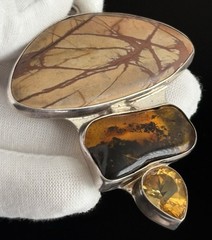 VTG Charles Albert 925 Sterling Silver Jasper, Amber and Citrine Pendant MASSIVE
