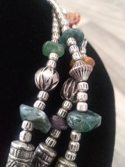 Vintage Silver Stone Necklace Beaded 3 Strand 18 inches