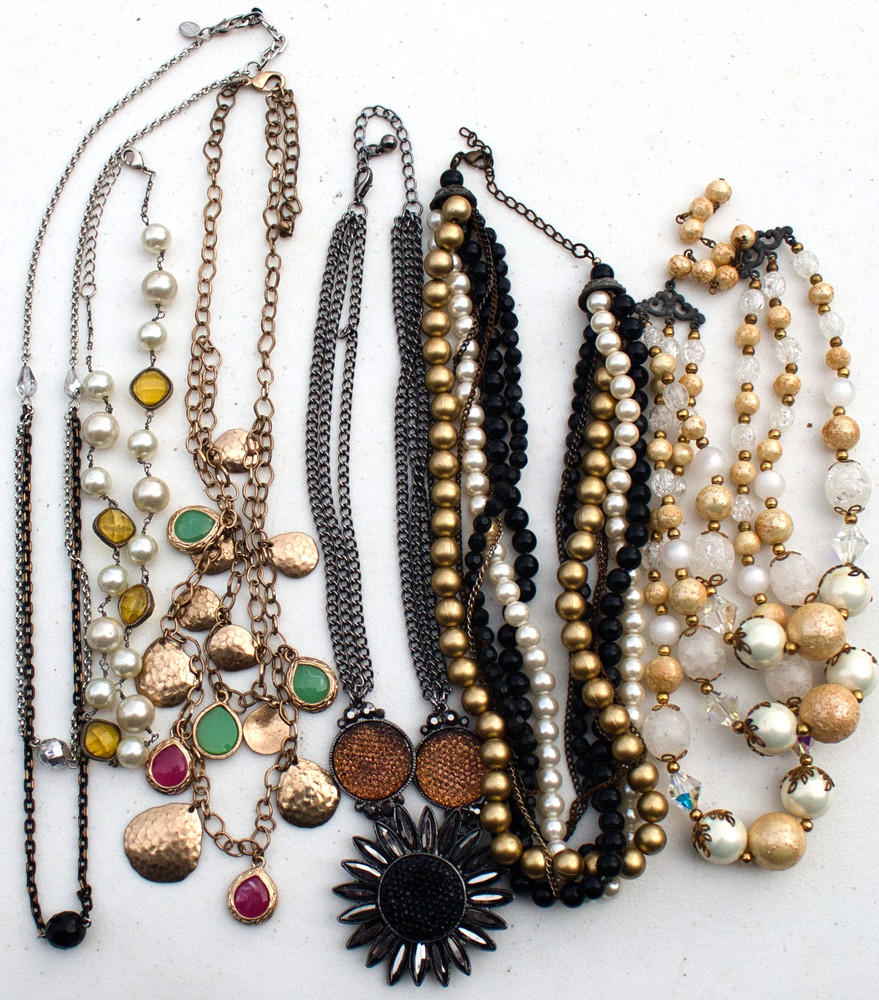 Vintage to Now Lot of 6 Mostly Black Gold & White Bead necklaces – 1 signed
