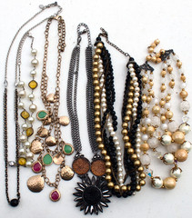 Vintage to Now Lot of 6 Mostly Black Gold & White Bead necklaces – 1 signed