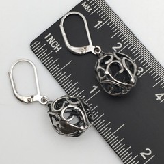 Vintage Sterling Silver Filigree Sphere Ball Leverback Dangle Earrings 3.6g #08