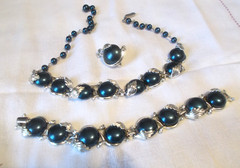Vintage Thermoset Navy and Silver Tone Necklace & Bracelet Circa 1950’s – 1960’s