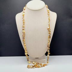 Warm Brown Beige Tone MOP Abalone Tri Tip Nugget NO CLASP Vintage Necklace 36 in