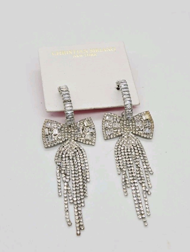 Crystal Chandelier Earrings Bow Waterfall Dangle Gold Tone Pierced Circle 3.5 in
