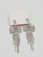 Crystal Chandelier Earrings Bow Waterfall Dangle Gold Tone Pierced Circle 3.5 in