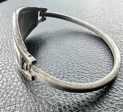 Vintage Silver Bracelet Alpaca Mexico White Floral Hinged Inlay Abalone