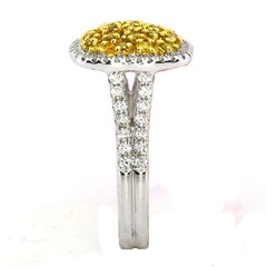 .99CT WHITE & FANCY YELLOW DIAMOND 18KT 2 TONE GOLD SQUARE HALO ANNIVERSARY RING