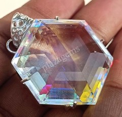 110 CT Hexagon Mystic Topaz 925 Sterling Silver Bi Color Pendant Gems 5MRK