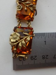 Antique Art Deco Amber Glass Link Floral Brass Bracelet Geometric Neiger Brother