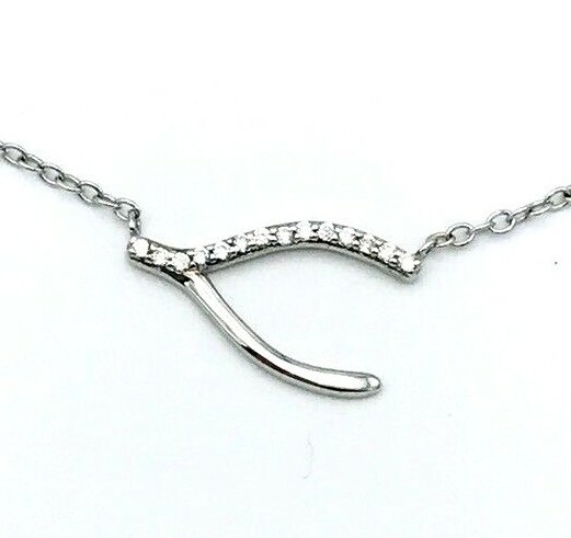 Vintage Stainless Steel Channel Set CZ Wishbone Necklace