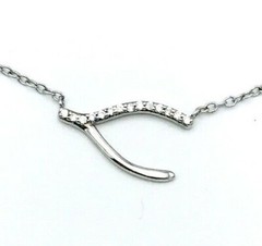 Vintage Stainless Steel Channel Set CZ Wishbone Necklace