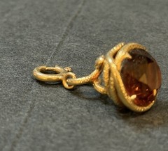 Antique 18k Gold Snake Serpent Charm Pendant Fob Diamond w/ Citrine