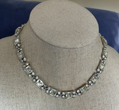 VTG 15.5″ Choker Collar Necklace Silver Tone Clear Rhinestone Chain Hook