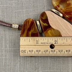 C 1946 Marbled Acrylic/Wood Ovals Faux Leather Cord Statement Gold Tone Necklace