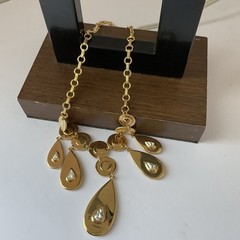 Ben Amun 22K Gold Plated Bib Necklace/ Teardrop Pendants/ Very Good Condition