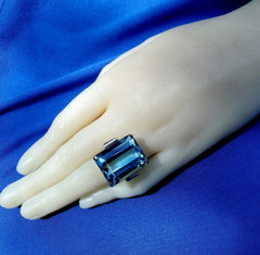 Original LONDON blue Topaz Deco Engagement Ring Vintage Statement 14K WHITE GOLD