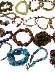 Lot Of 25 Vintage Bracelets, Precious Stones, Glass, Crystal, Silvertone Metal
