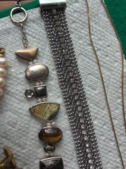 Lot Of Misc. Vintage Jewelry,Cross,Tiger Eye Cufflinks, Bracelets…