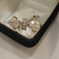 Rare Antique Old European Cut Double Diamond Engagement Ring
