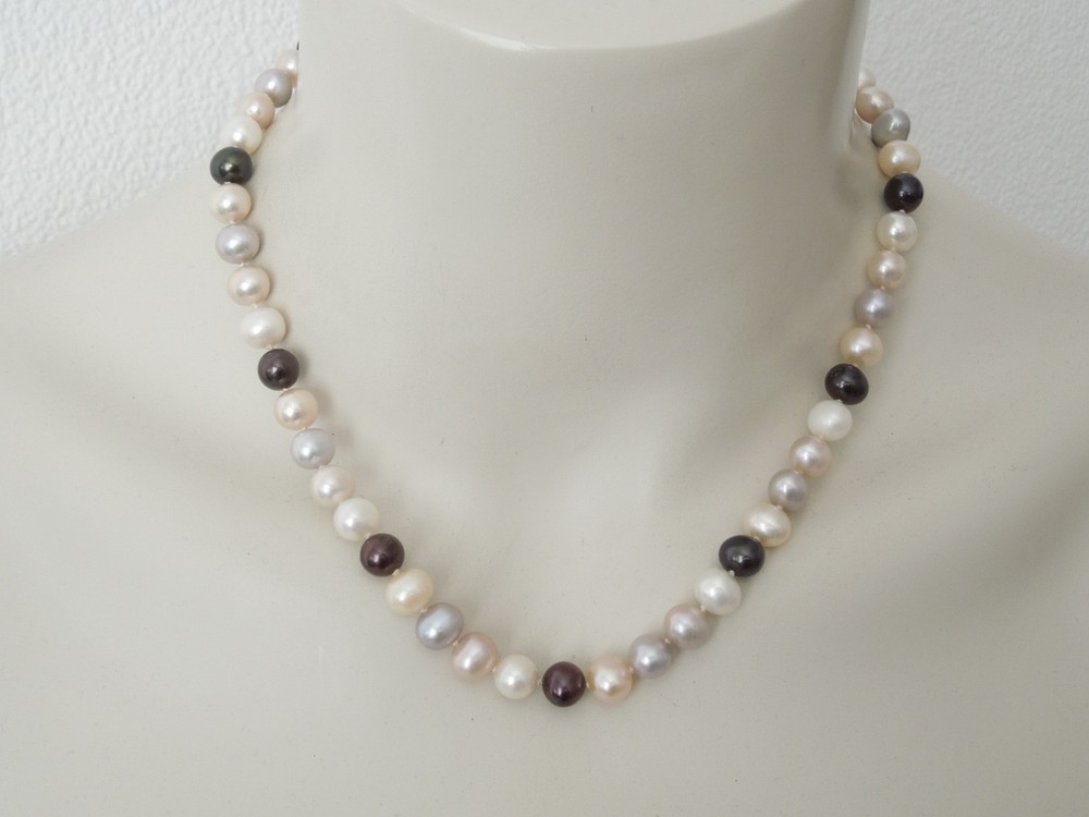 Freshwater Pearl Bead Necklace Multicolor 925 Silver Clasp 39,4 g/46 cm