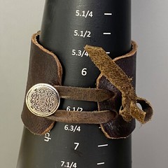 Antique Cut Steel Artisan Redesigned Shoe Buckle Clip On Thick Leather Bracelet