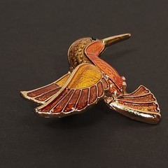 Vintage Hummingbird Brooch Pin Gold Tone Orange Brown Yellow Enamel Animal Fall