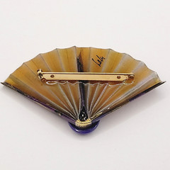 Purple Hue Art Paper Fan Brooch Pin Artist Signed Acrylic Glaze Origami Style